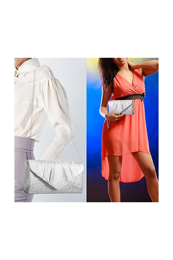 Larcenciel Pochette Enveloppe Sac de Soirée en Paillettes Brillant Argenté pour Femme argent 