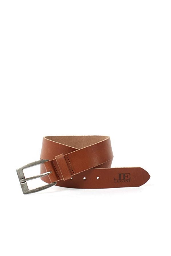 LECONI Ceinture en cuir pour homme et femme,Look vintage,Largeur : 3.8 cm,Cuir de buffle rustique tanné végétal,Marron vintag