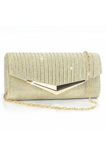 Larcenciel Pochettes et Clutches Femme, Sac de Soirée à Paillettes Plissés avec Chaîne, Sacs à Main à Bandoulière Enveloppe B