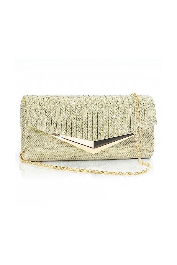Larcenciel Pochettes et Clutches Femme, Sac de Soirée à Paillettes Plissés avec Chaîne, Sacs à Main à Bandoulière Enveloppe B