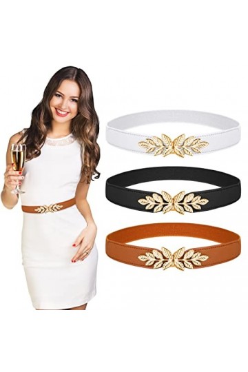 Bestomrogh Lot de 3 ceintures élastiques fines pour femme - Style rétro - Pour robe - Tendance - Vintage, Multicolore, taille