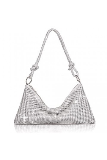 Larcenciel Sac Bandoulière Femme, Pochette Sac de Soirée en Brillant Strass, Chic Sacs à Main Femme Diamant, Élégante Sac Fou
