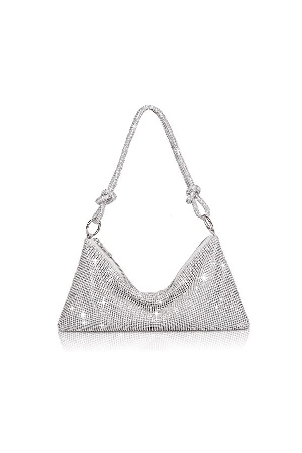 Larcenciel Sac Bandoulière Femme, Pochette Sac de Soirée en Brillant Strass, Chic Sacs à Main Femme Diamant, Élégante Sac Fou