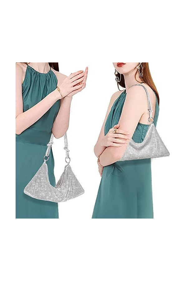 Larcenciel Sac Bandoulière Femme, Pochette Sac de Soirée en Brillant Strass, Chic Sacs à Main Femme Diamant, Élégante Sac Fou