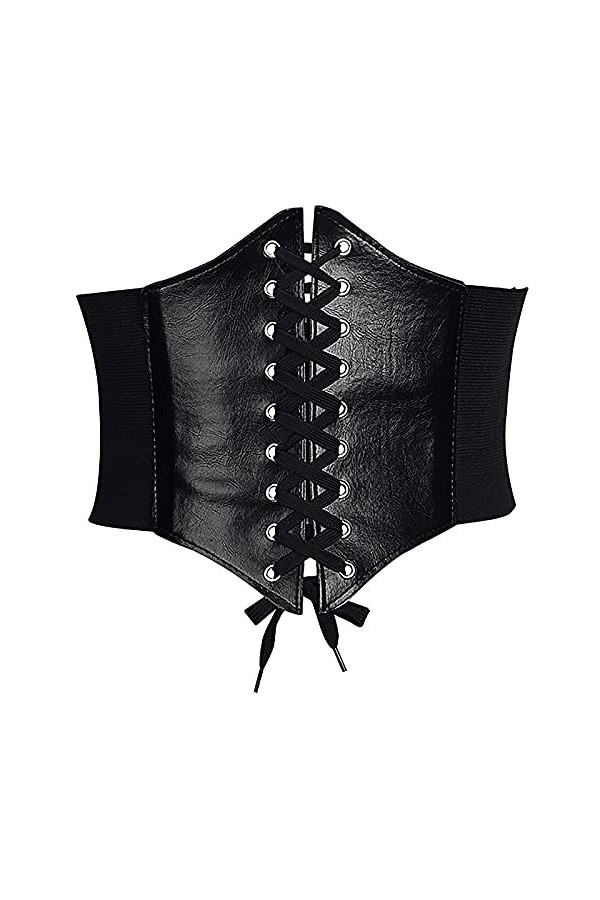 Lamdgbway Corset En Cuir à Lacets Ceinture De Taille élastique Ceinture De Taille Rétro Pour Femmes Grils Black 65cm