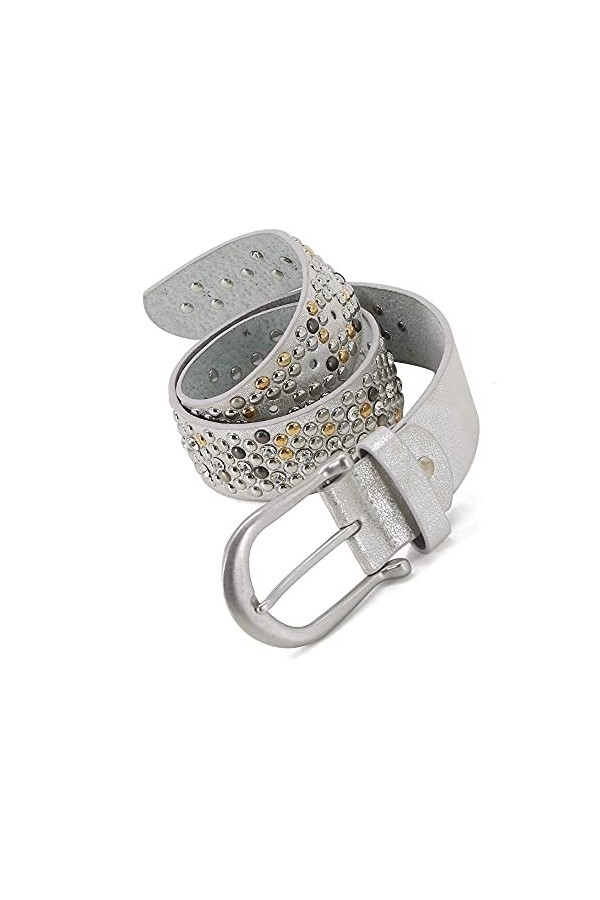 AnJuHoPa Vintage Style Belt Fashionable Sporty Women Girl Leather belt Rhinestone rivets or Crystal Design Silver2.0-110cm