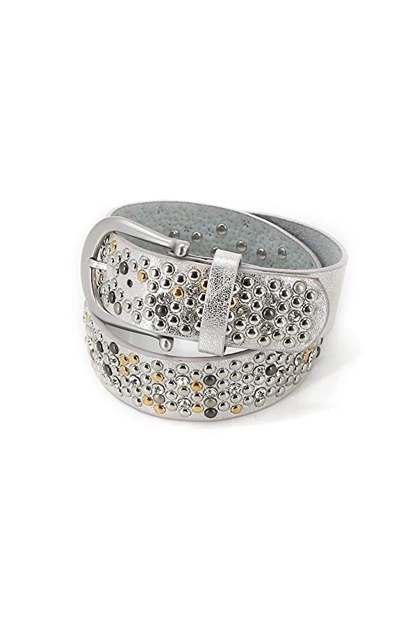 AnJuHoPa Vintage Style Belt Fashionable Sporty Women Girl Leather belt Rhinestone rivets or Crystal Design Silver2.0-110cm