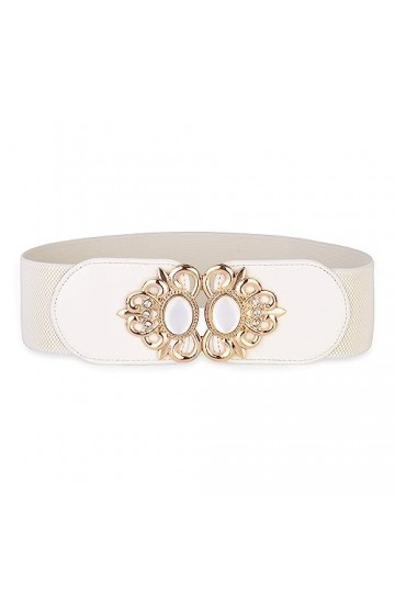 BlackButterfly Extensible/Élastique Vintage Large Serre-taille Elastique Perle Boucle Taille Ceinture Brun clair, XXL 