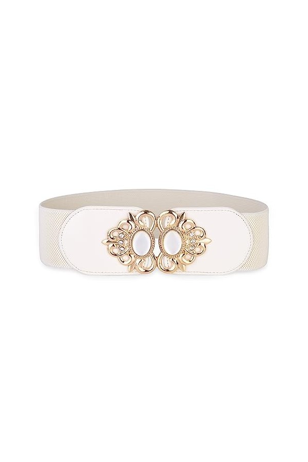 BlackButterfly Extensible/Élastique Vintage Large Serre-taille Elastique Perle Boucle Taille Ceinture Brun clair, XXL 