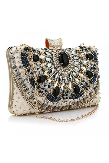 Milky Way Pochette à perles pour femme - Sac à bandoulière avec chaîne - Pour fête, bal de fin dannée, mariage, doré, Taille