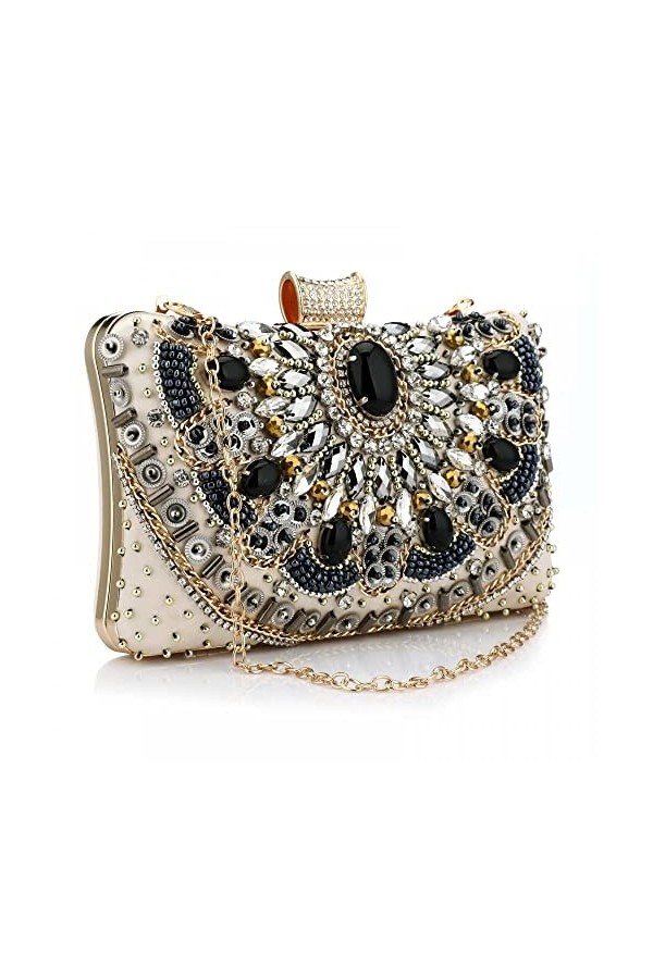 Milky Way Pochette à perles pour femme - Sac à bandoulière avec chaîne - Pour fête, bal de fin dannée, mariage, doré, Taille