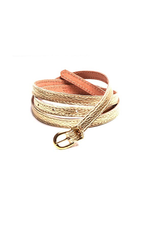 Ceinture Femme fine 1 cm cuir dorée pour robe accessoire luxe tendance made in France. M 90 cm 