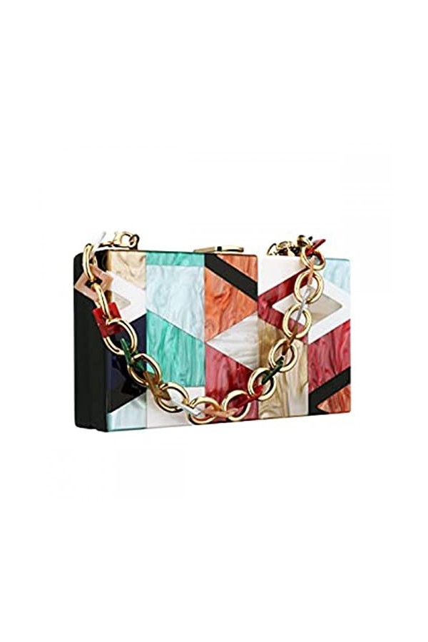 Pochette à main en acrylique avec motif géométrique marbré pour femme, sac à main de soirée, sac à bandoulière pour femme, fê