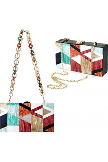 Pochette à main en acrylique avec motif géométrique marbré pour femme, sac à main de soirée, sac à bandoulière pour femme, fê