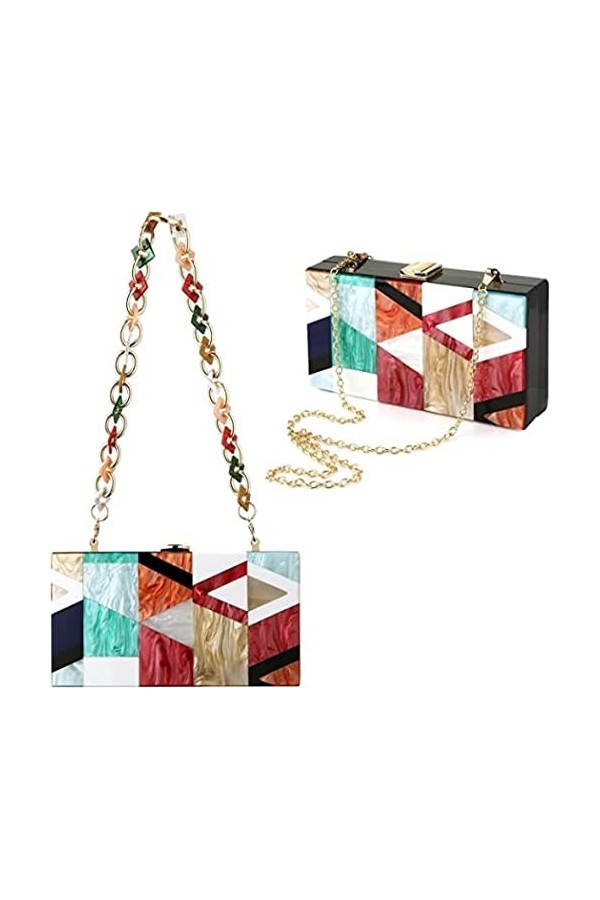Pochette à main en acrylique avec motif géométrique marbré pour femme, sac à main de soirée, sac à bandoulière pour femme, fê