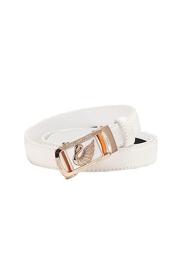 Fangfhu Ceinture de boucle automatique pour femmes Casual Wild Cuir Ceinture taille 105cm 115cm Deux Spécifications Cygne no