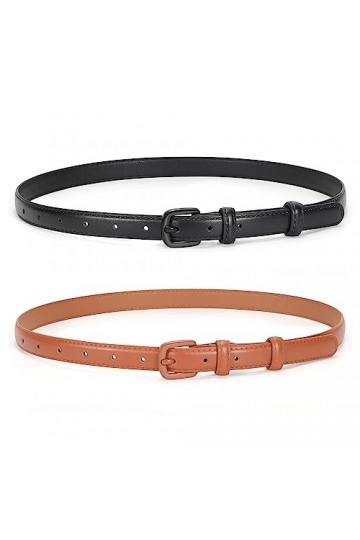JasGood Lot de 2 ceintures fines en cuir pour femme - Ceinture fine pour jeans, pantalons, robes avec boucle ardillon, 1 noir