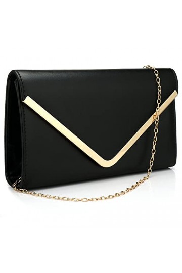 Milky Way Sac à main en similicuir avec rabat en chaîne pour femme, Noir , taille unique