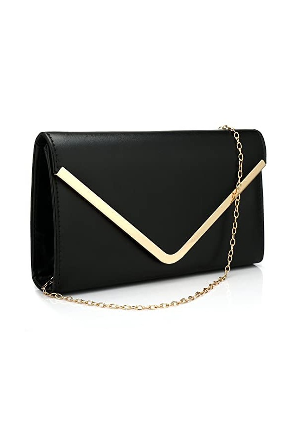 Milky Way Sac à main en similicuir avec rabat en chaîne pour femme, Noir , taille unique