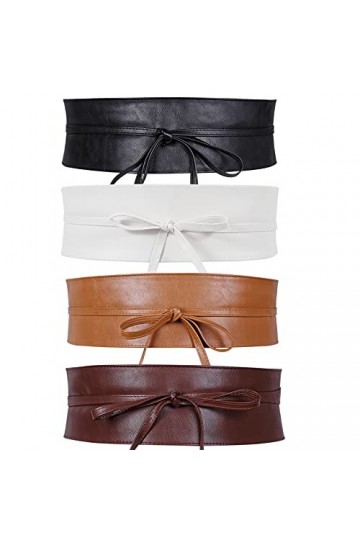 WERFORU Ceinture large Obi pour femme en cuir synthétique souple pour Halloween, Noir/blanc/marron/café, L/taille 91-100cm