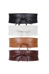 WERFORU Ceinture large Obi pour femme en cuir synthétique souple pour Halloween, Noir/blanc/marron/café, L/taille 91-100cm
