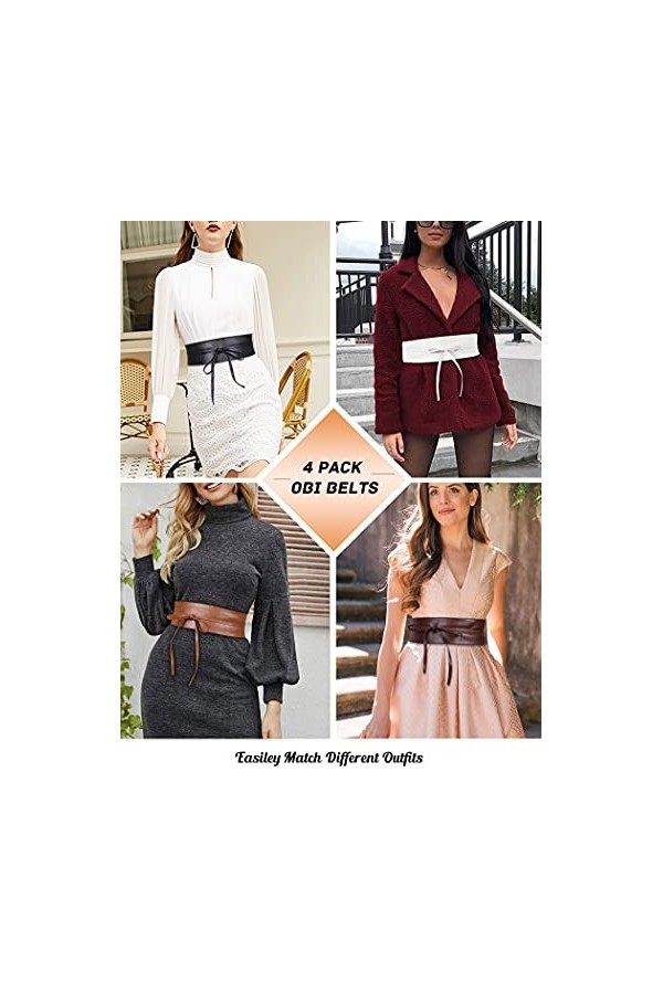 WERFORU Ceinture large Obi pour femme en cuir synthétique souple pour Halloween, Noir/blanc/marron/café, L/taille 91-100cm