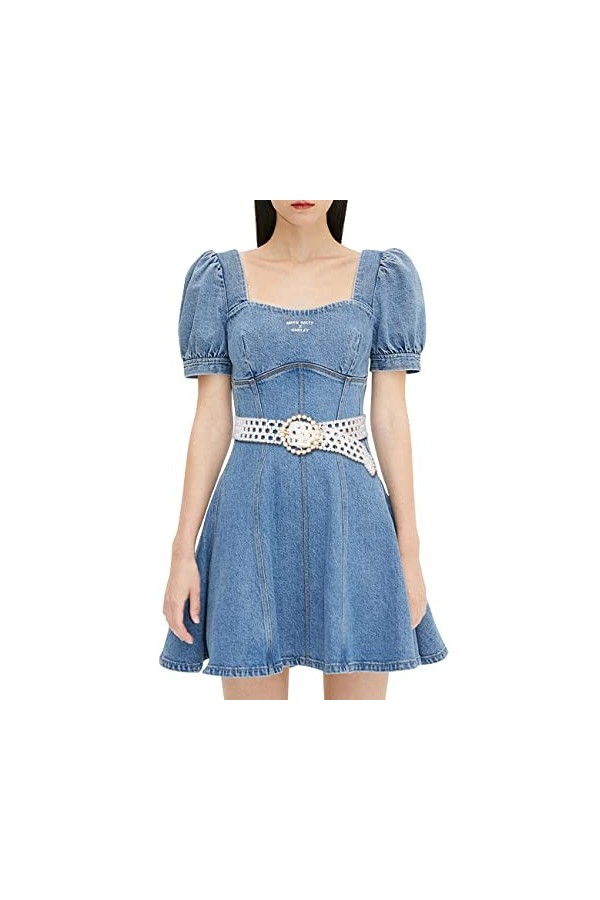 Barry.Wang Ceinture avec perles et strass pour femme Blanc cassé, Blanc cassé, rond, fin, taille unique