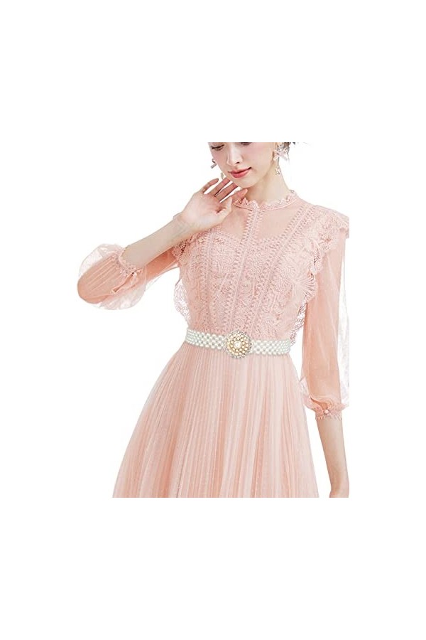 Barry.Wang Ceinture avec perles et strass pour femme Blanc cassé, Blanc cassé, rond, fin, taille unique