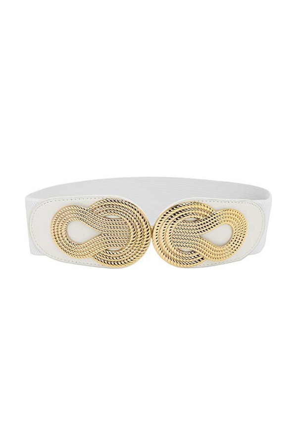 BlackButterfly Large Élastique Vintage Sangle Métal Emboîtement Boucle Ceinture Blanc, M 