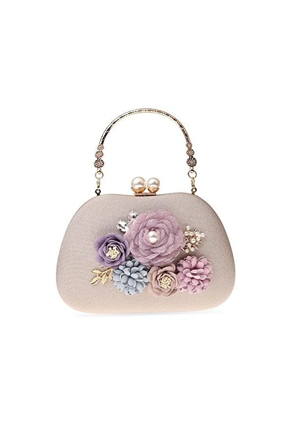 Pochette élégante pour femme - Motif floral - Pour soirée, mariage, Argenté., Taille unique