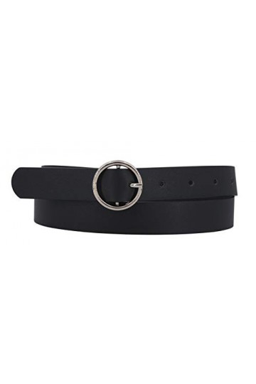 EANAGO Ceinture femme noire avec boucle argentée. Largeur : 2,4 cm. - Noir - X-Small