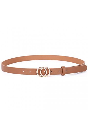 XZQTIVE Ceinture skinny pour femme Jeans fine en cuir avec boucle en métal noir, 4-marron, M: 110cm Passt Taillengröße 88-100