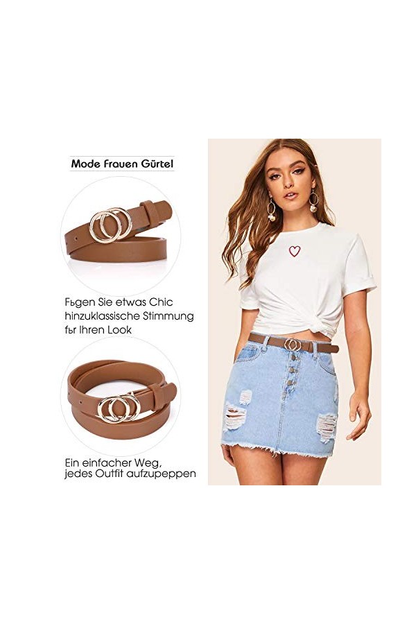 XZQTIVE Ceinture skinny pour femme Jeans fine en cuir avec boucle en métal noir, 4-marron, M: 110cm Passt Taillengröße 88-100