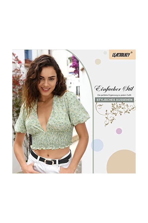 LEACOOLKEY Lot de 2 ceintures en cuir pour femme avec boucle dorée pour jeans, A-noir+marron, L Fit Taille Größe 96cm-106cm