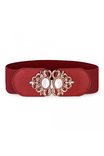 BlackButterfly Extensible/Élastique Vintage Large Serre-taille Elastique Perle Boucle Taille Ceinture Rouge, XL 