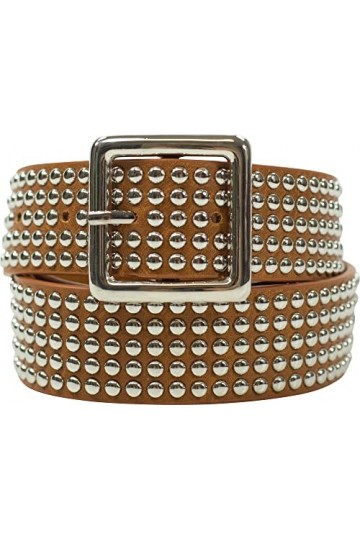 fashionchimp ® Ceinture cloutée pour femme - Style vintage - Largeur : env. 3,5 cm, cognac, BW95cm - Gesamtlänge 110cm