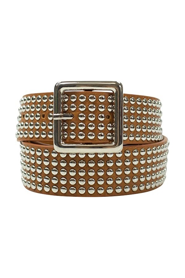 fashionchimp ® Ceinture cloutée pour femme - Style vintage - Largeur : env. 3,5 cm, cognac, BW95cm - Gesamtlänge 110cm