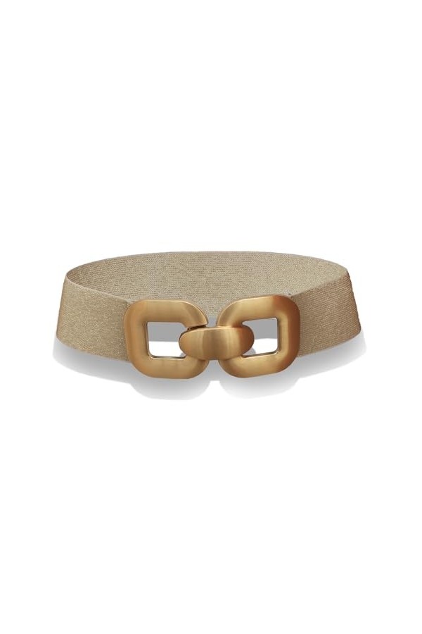 glomy * Ceinture femme 6 cm large et élastique avec boucle carrée en métal, Blanc, Taille unique