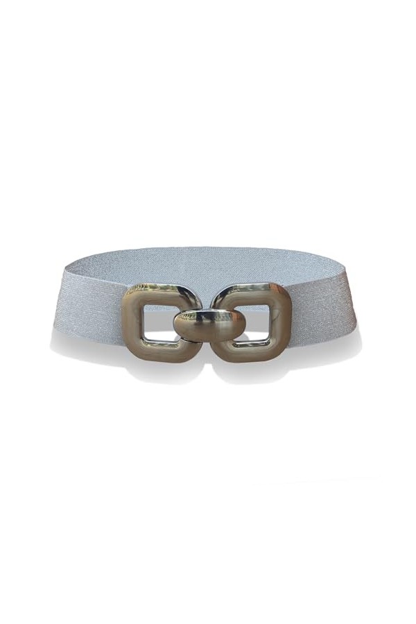 glomy * Ceinture femme 6 cm large et élastique avec boucle carrée en métal, Blanc, Taille unique