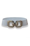 glomy * Ceinture femme 6 cm large et élastique avec boucle carrée en métal, Blanc, Taille unique