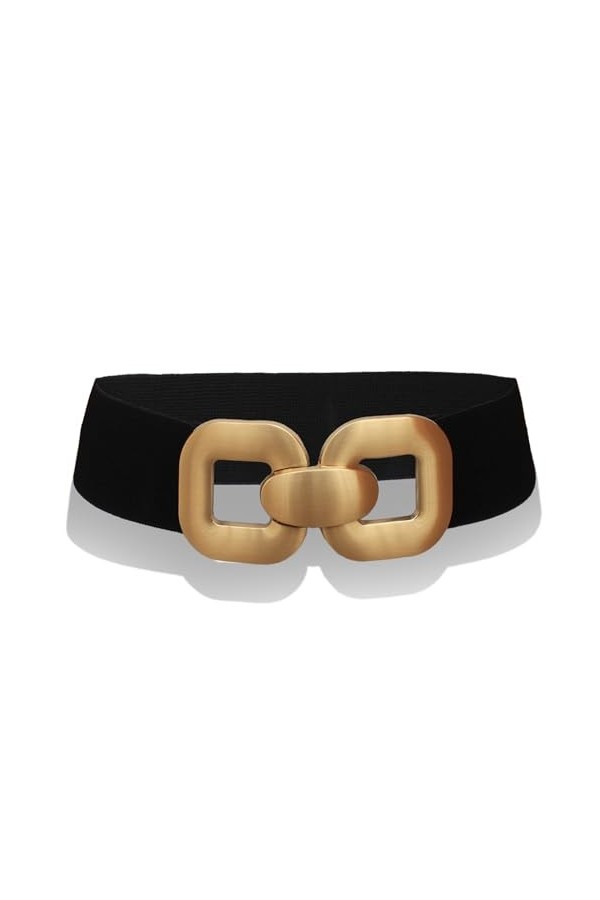 glomy * Ceinture femme 6 cm large et élastique avec boucle carrée en métal, Blanc, Taille unique