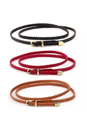 GHEDSHGF Lot de 3 ceintures tressées de 100 cm pour femme - Noir - Ceinture fine élastique pour robe jean - Ceinture décorati