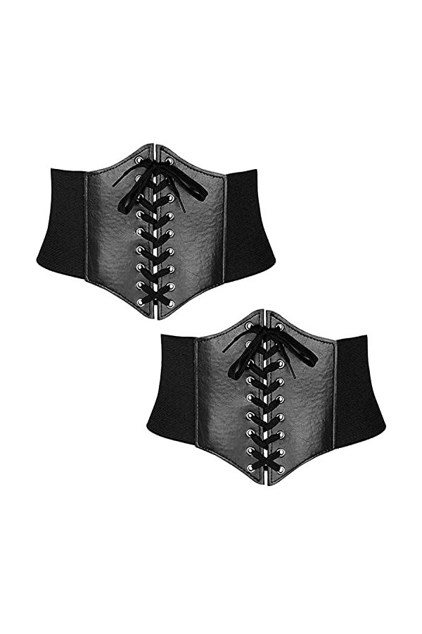 Dalettu Lot de 2 ceintures en cuir pour femme - Large ceinture à lacets - Ceinture élastique vintage à lacets - Pour fête dH