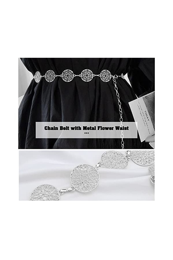 VGOL Ceinture de taille en alliage Chaînes de roses Ceinture Ceinture décorative Ceinture à vêtements Chaîne de taille réglab