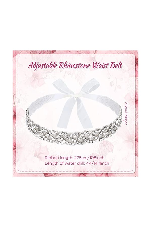 PROUSKY Ceinture de mariage en cristal, faite à la main, avec strass, pour femme ou fille, 44 x 2,2 cm, ceinture de mariée av