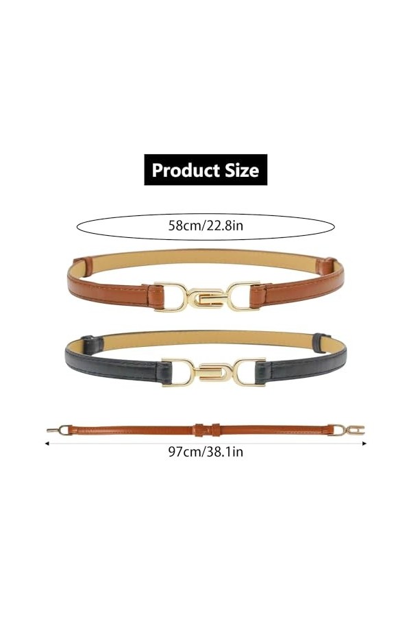 DARENYI 2 Pièces Ceinture Femme Cuir Reglable Ceinture Elastique Femme pour Jeans, Pantalons, Robes