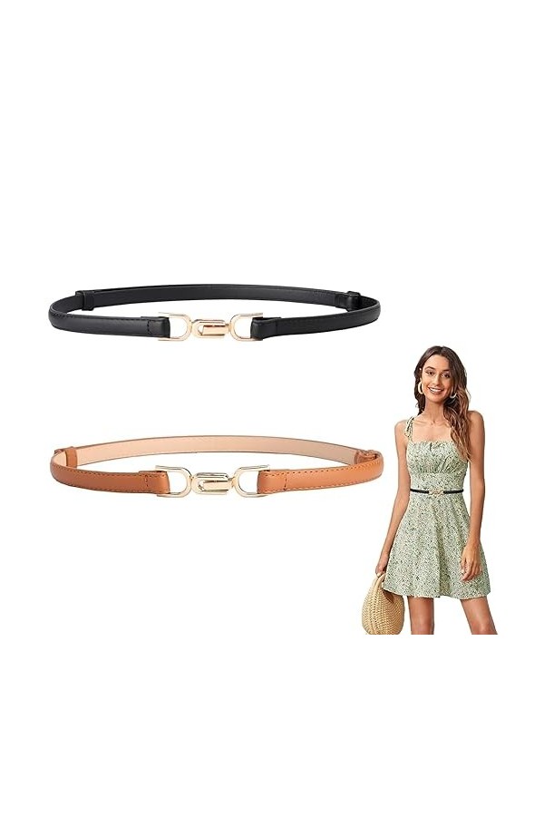YUFFQOPC Lot de 2 ceintures fines pour femme - Ceinture réglable pour femme - Style simple - Design unique - Avec boucle en m