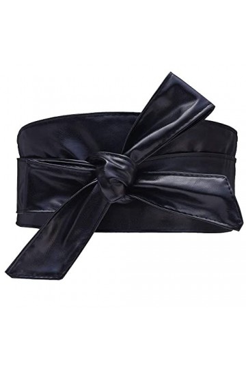 RosinKing Ceinture large en similicuir souple pour femme avec nœud papillon, Noir , 3.3*88.6inch