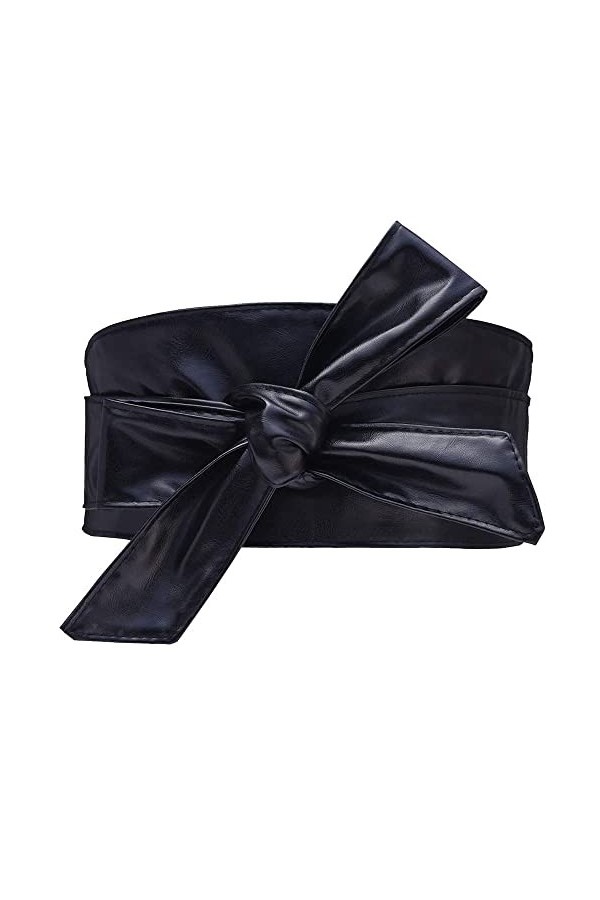 RosinKing Ceinture large en similicuir souple pour femme avec nœud papillon, Noir , 3.3*88.6inch