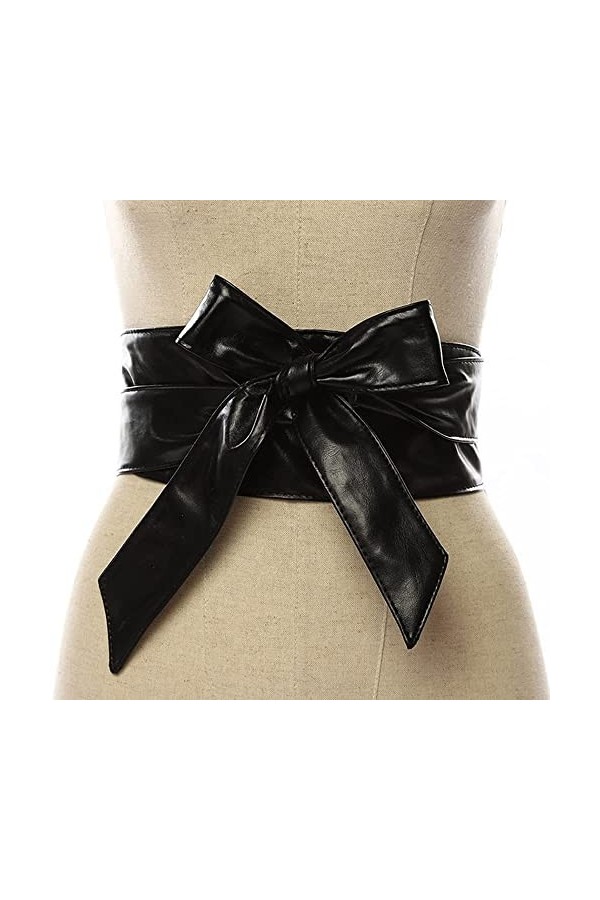 RosinKing Ceinture large en similicuir souple pour femme avec nœud papillon, Noir , 3.3*88.6inch